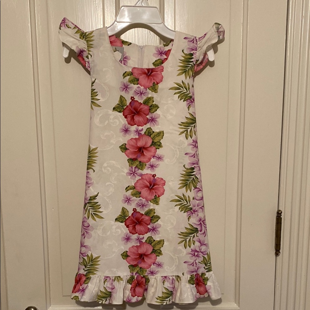 Floral Kids Dress with Pink and Green Accents